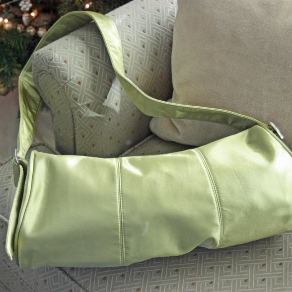 NEW Light Green Satin Baguette Shoulder Bag Handmade Vintage Chic - Picture 2 of 6